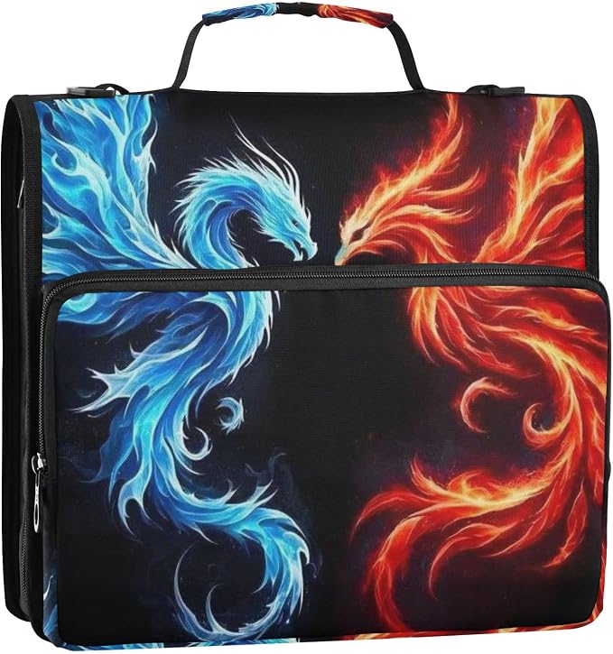 Dragon Phoenix 3 Ring Binder Bag 1.5 inch Binder Organizer with Zipper Shoulder Strap 500 Sheet Documents Storage for School Office