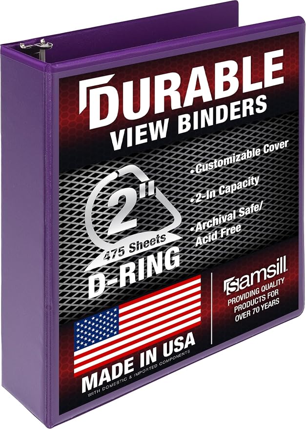 Samsill Durable 2 inch 3 Ring Binder, D Ring Binder, 100% Recycled Chipboard, Purple