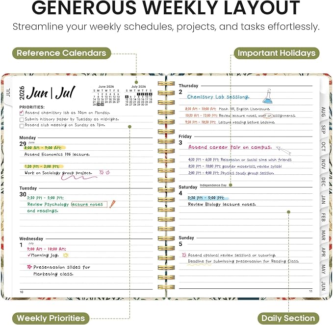 Taja Planner 2026-2027, Jul 2026-Jun 2027 Monthly & Weekly Calendar Planner | 6.3" x 8.5", Hardcover Academic Calendar, Teacher Student Agenda Book with Tabs, School Office Supplies, Herbs