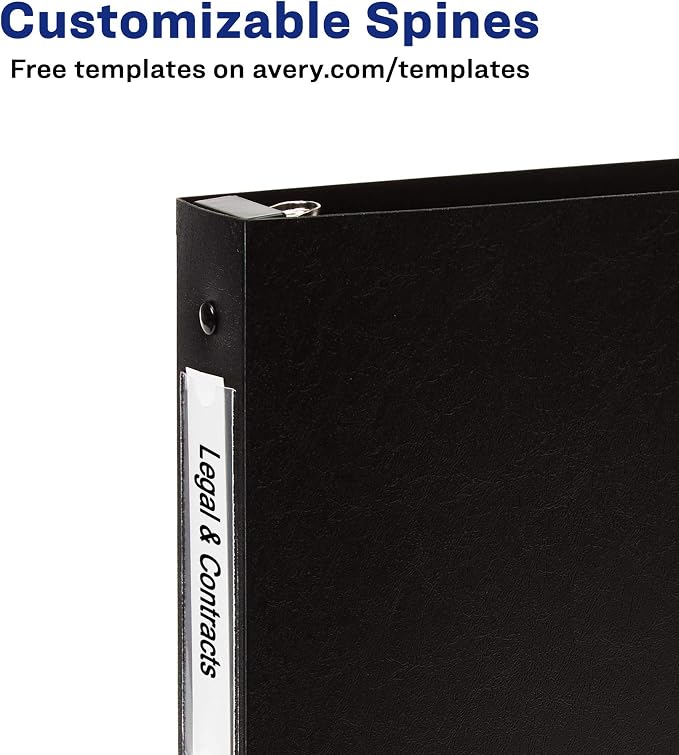 Avery® Hanging Storage 3 Ring Binders, 1" Round Rings, 4 Black Binders | For Everyday School, Home and Office Use, Non-Stick Ink-Resistant Cover, Built-In Hangers for File Systems, Clear Spine Label