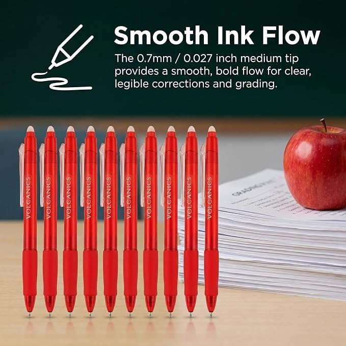 Volcanics Erasable Gel Pens Red Ink, 0.7MM,36 Pack Retractable Clicker Gel Ink Pen, Fine Point Smooth Writing for Office Work Journaling