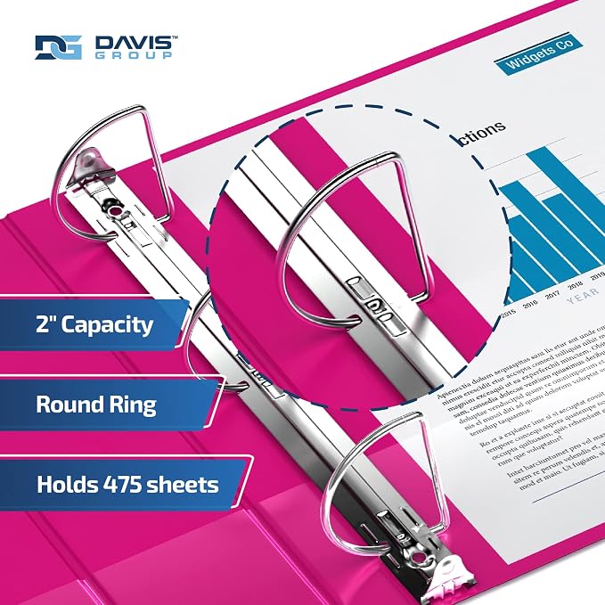 Premium Economy 3-Ring Binder, Spine Label, 2" D Rings, 6 Pack | Heavy-duty binder, fits 8.5" x 11" paper, pink, customizable spine, made in Canada, ideal for school or office use