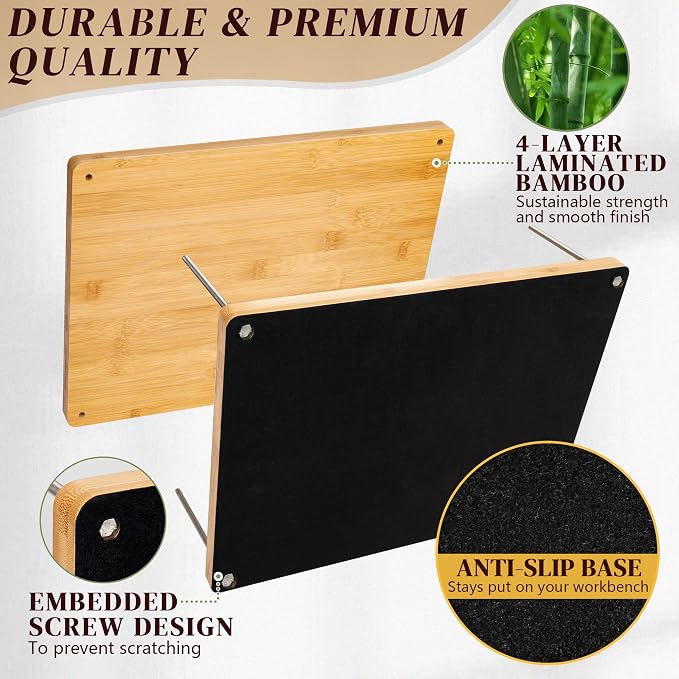 Pressandco Book Press – 14.6" x 11.6" Wooden Bookbinding Press with Leather Handle for Binding Books, Repair, Rebinding & Paper Craft – Includes Tools: 10 Binder Boards & Bookbinding Cloth