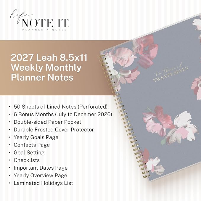 Blue Sky Life Note It 2027 Weekly & Monthly Planne Calendar, 8.5"x11", Leah