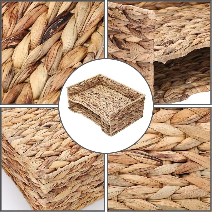 BTSKY 2 Tier Water Hyacinth Letter File Storage Basket, Woven Paper Organizer A4 File Tray Magazine Holder Woven Basket for Desk Document Office Paper Organizer and Storage