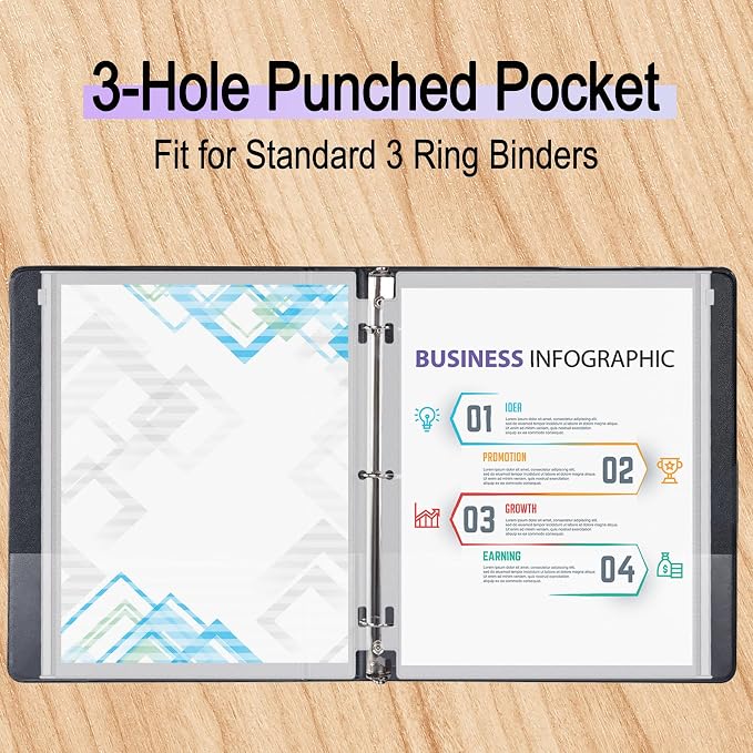 18 Pack Clear Letter Size Binder Pockets 3 Ring Binder Zipper Pouch Document Organizer, Waterproof PVC 3-Hole Loose Leaf File Bags Insert Sleeves Page Sheet Protectors Business Office Supplies