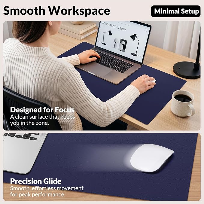 AFIING Desk Mat, Blue, 31.5" x 17", Cork Desk Pad Protector | Dual-Sided Cork & PU Leather, Waterproof, Non-Slip for Mouse Pad, Office, Home & Writing