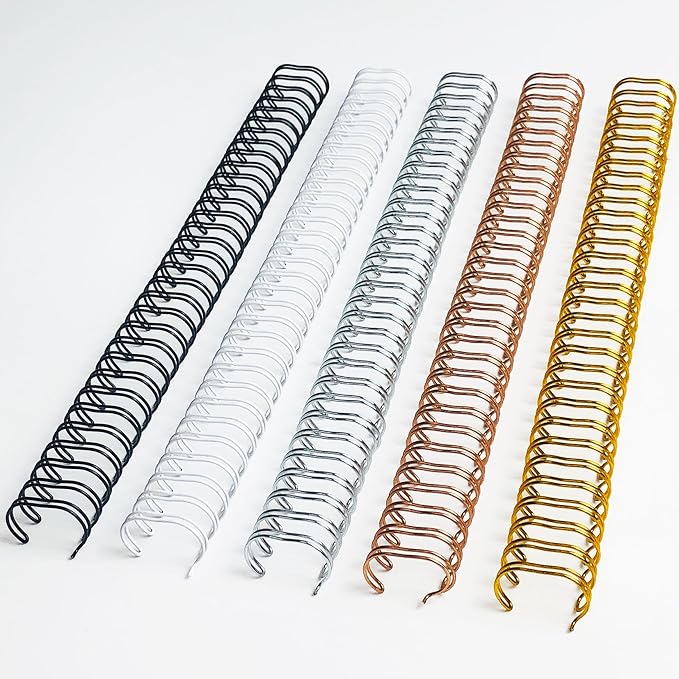 Binditek Metal Wire Binding Spine, 9/16 Inch, 3:1 Pitch,Multi Color 50 Pack | Double Loop Wire Binding Spines, 32-Loop, 120 Sheet Capacity, 5 Assorted Colors (Black, Gold, Silver, White, Rose Gold)