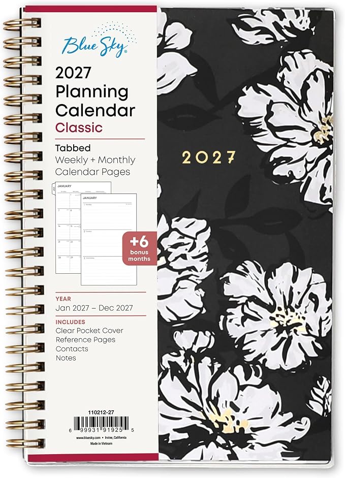 Blue Sky 2027 Weekly & Monthly Planner Calendar, 5"x8", Baccara Dark