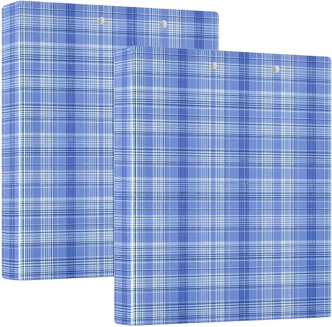 Blue Tartan Pattern 3 Ring Binder 1.5 Inch 2 Pack with 200 Sheet for Kids School Supplies Women Men Office