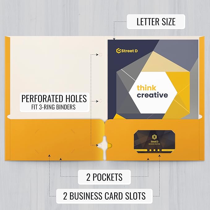 Better Office Products Two Pocket Portfolio Folders, 50-Pack, Dark Yellow, Letter Size Paper Folders, 50 Pieces, Dark Yellow