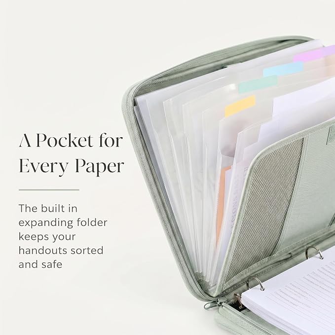 Sturdy 3 Ring Zipper Binder with Strap for School - Beautiful 1 Inch Zip Up Binder with 5-Tab Dividers Holds 420 Sheets, Books & Laptop - Easy to Carry Trapper Keeper Made of Premium Fabrics