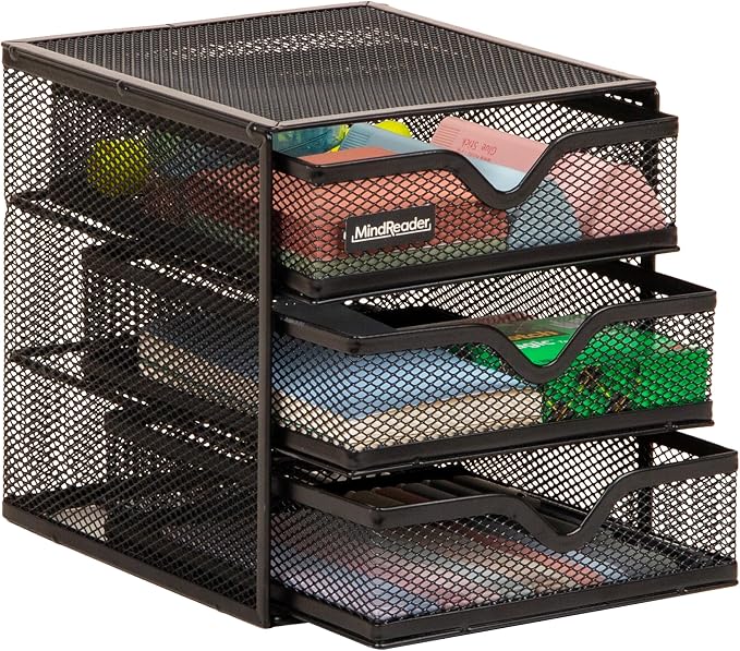 Mind Reader Desktop Accessory Storage, Desk Supplies, Organizer, Office, Metal Mesh, 6.25" L x 6.5" W x 6.5" H, Black