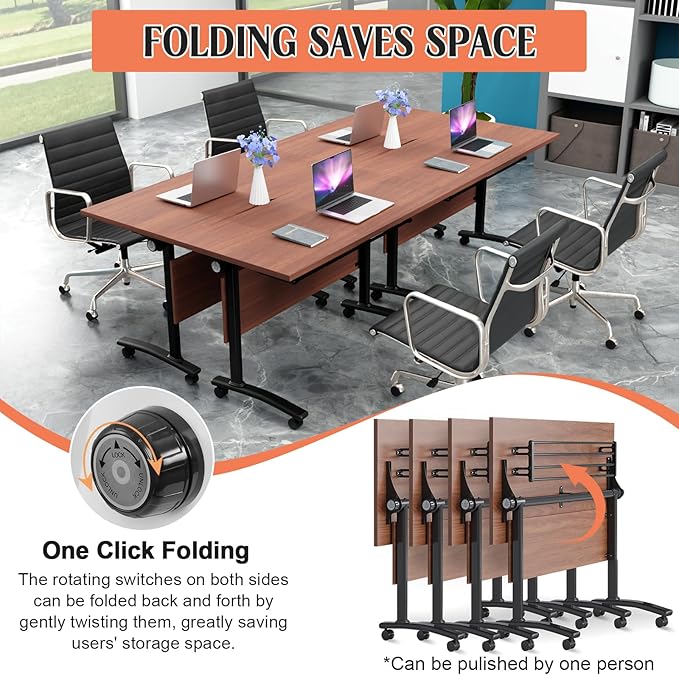 Conference Table,55.1''Folding Conference Room Table for 4-12 People,Mobile Flip Top MeetingTraining Table with Different Coulor and Styles for Offices, Classrooms,Meeting Room (8, 61''D)