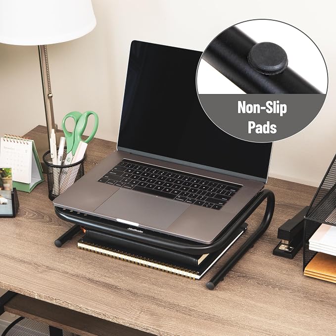 Mind Reader Monitor Stand, Ventilated Laptop Riser, Desktop Organizer, Metal, Set of 2, Black