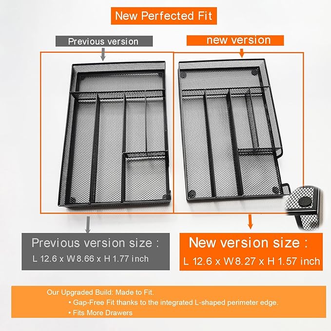 2-Pack Metal Mesh Desk Drawer Organizer Tray Set, 6-Compartment Office Drawer Organizer for Pens Supplies, 12.6"x8.27"x1.57" Black