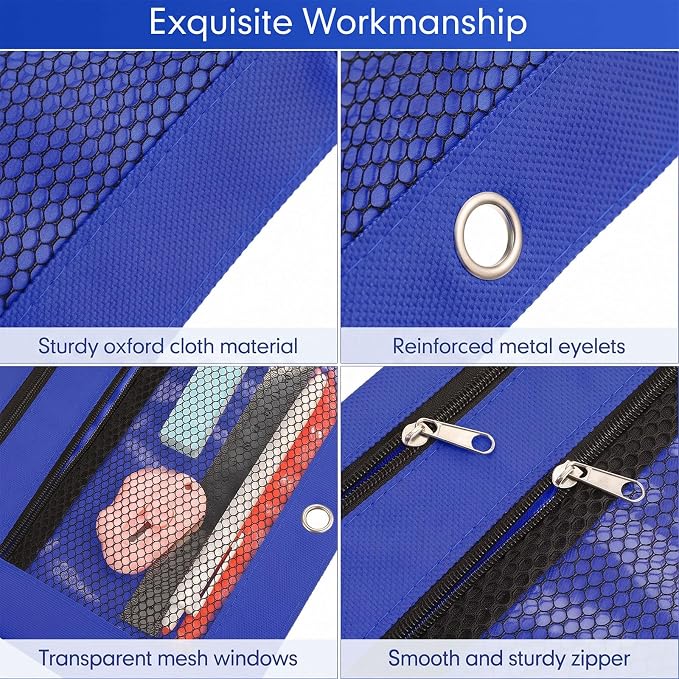 Leelosp 48 Pack Pencil Pouch for 3 Ring Binder,Royal Blue | Bulk Mesh Zipper Binder Pouches Pencil Boxes for Classroom Pencils Case Bags for Storing School Students Teacher Supplies