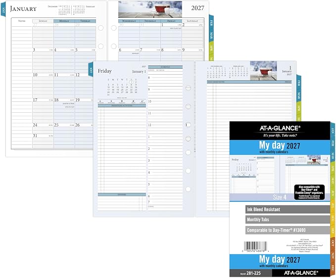AT-A-GLANCE 2027 Planner Refill Daily & Monthly, 5.5" x 8.5", Desk Size 4, Two Page Per Day Refill, 7-Ring Loose-Leaf, Zenscapes (281-225-27)