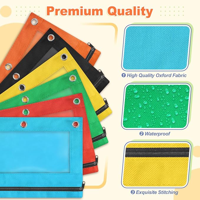 Pencil Pouch for 3 Ring Binder, 100 Pack Pencil Pouches Bulk in 10 Colors | Binder Pencil Pouch with Smooth Zipper, Zipper Pencil Pouches, 3 Ring Binder Pencil Pouches, Clear Window Pencil Case