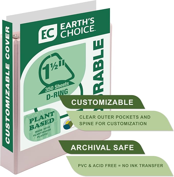 Samsill Plant-Based 1.5 Inch Durable D-Ring, View Binder, Eco-Friendly, USDA Certified Biobased, Single, Rose