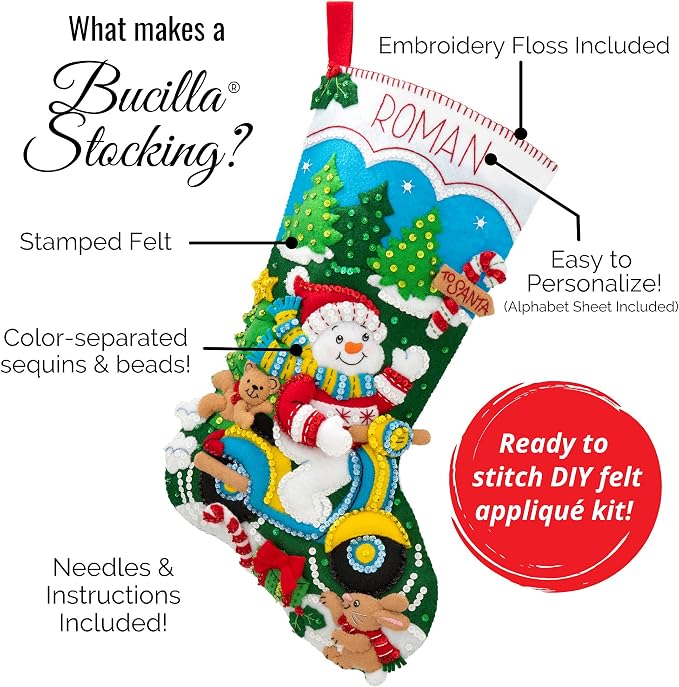 Bucilla 86707 Felt Applique Stocking Kit, 18", Santa Stop Here,