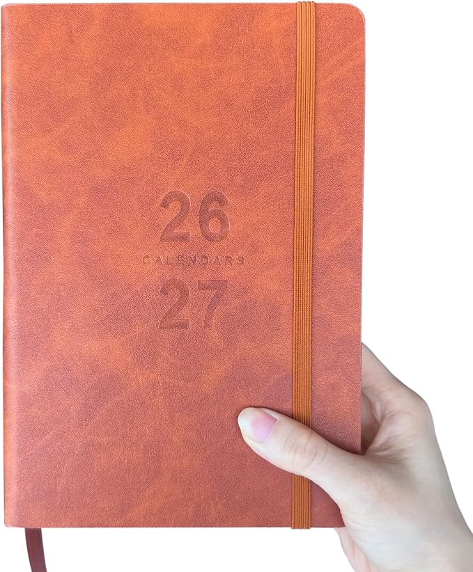 Benkaim Academic Daily Planner 2026-2027 One Page A Day (8.5"x5.8"), Calendar Book with Hourly Schedule, Appointment Book July 2026 to June 2027 Hard Cover (Brown)