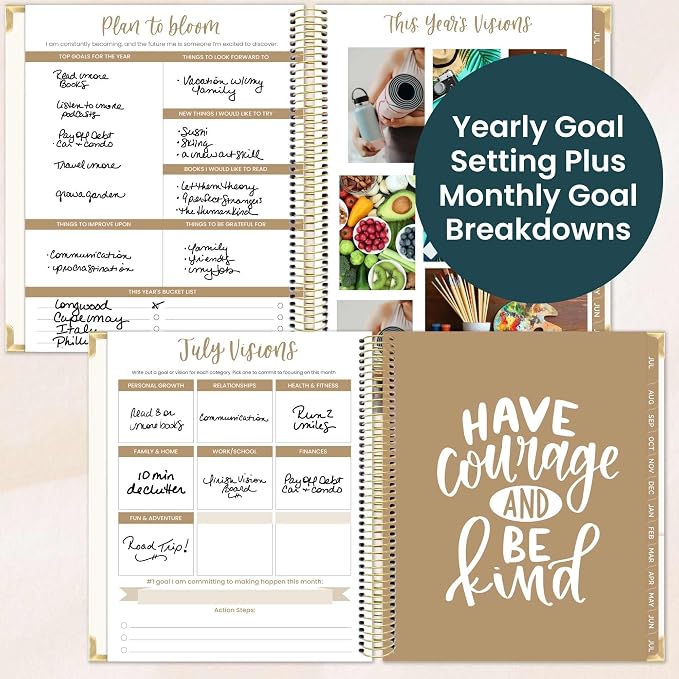 bloom daily planners 2026-2027 Hardcover Academic Year Goal & Vision Planner (July 2026 - July 2027) - 13 Months Weekly & Monthly Agenda Organizer - 7.5" x 9" - Spread Kindness Like Wildflowers