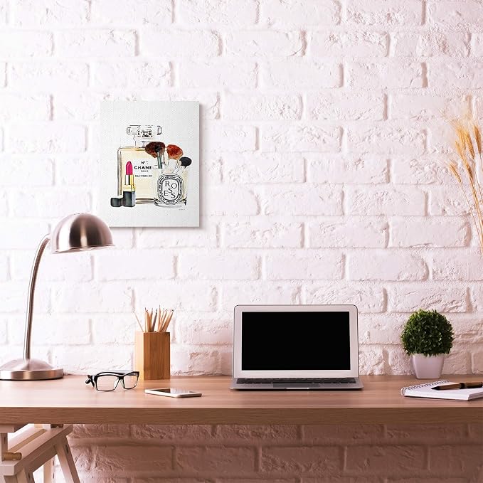 Fashion Makeup Perfume Lipstick Still Life, 16 x 20 Inch Canvas Wall Art | Stupell Industries · By Amanda Greenwood · Ready to hang · Fashion inspired decor · Made in USA