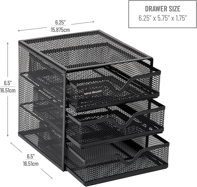 Mind Reader Desktop Accessory Storage, Desk Supplies, Organizer, Office, Metal Mesh, 6.25" L x 6.5" W x 6.5" H, Black (Pack of 4)