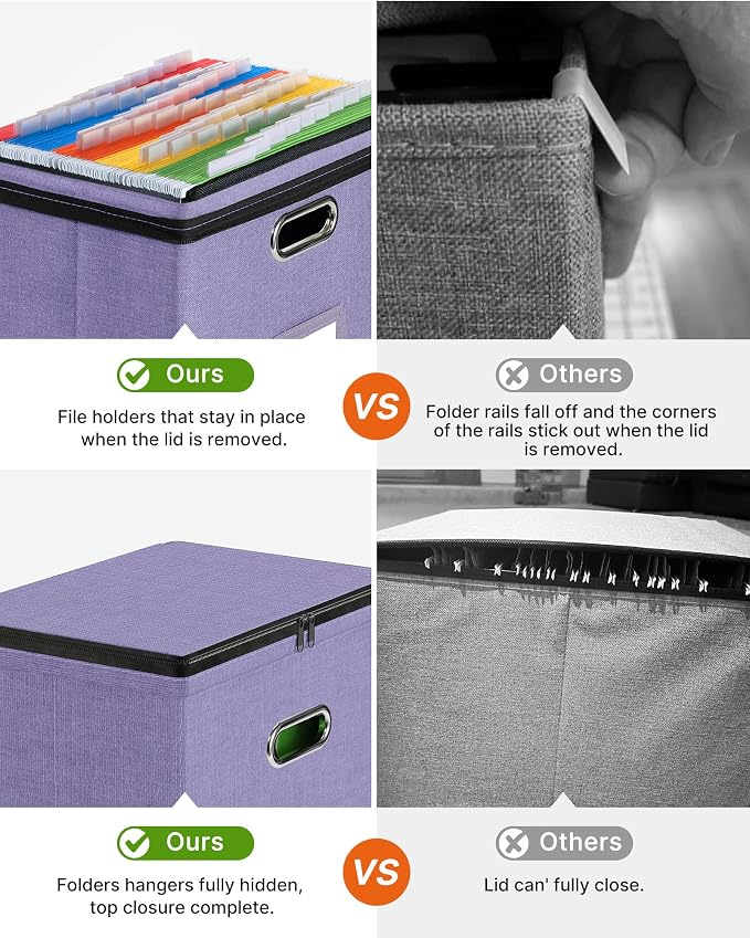 Oterri File Box Small 2-Pack Mesh Pockets Hanging Organizer for Letter-Size | Dustproof Lid. 3 Mesh Pockets. Collapsible Scratch-Resistant GRS Linen. Slide Rails. Office, Home, Dorm