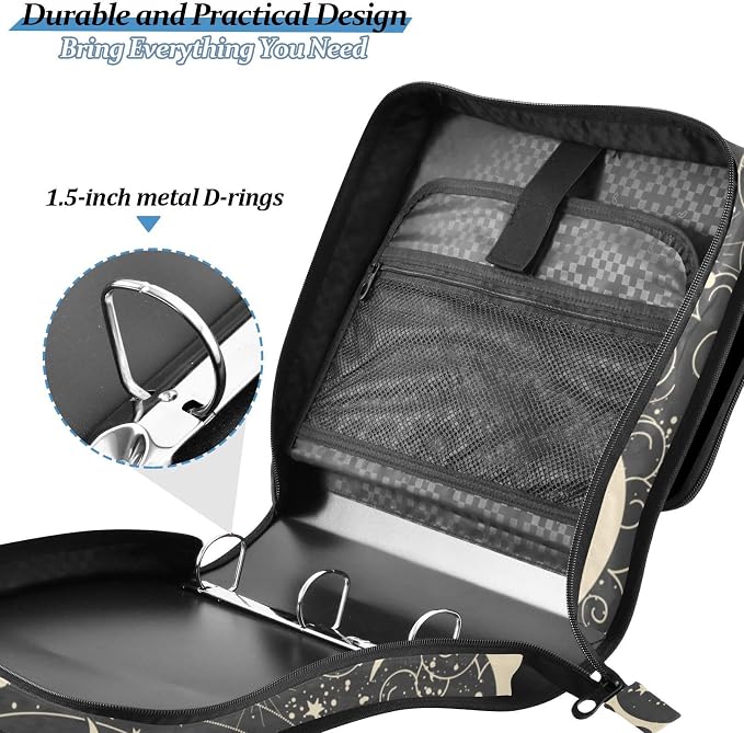 Tarot Celestial Bohemian Binder Bag 3 Ring Zipper with Handle Shoulder Strap