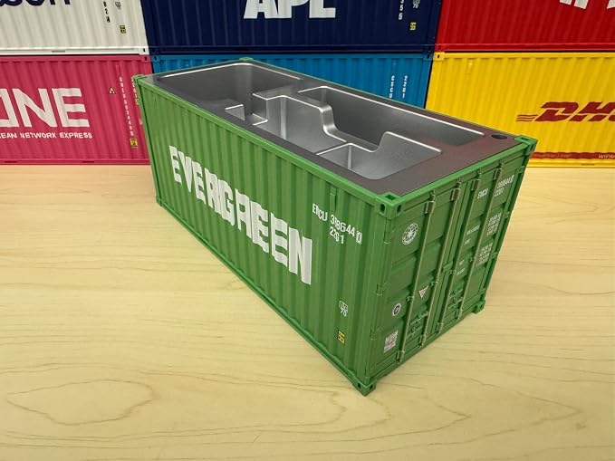 Desk Organizer, Pen Pencil Holder, Business Name Cards Holder, Shipping Container Model Storage Box, Secret Storage Box with Multiple Compartments Office Supplies Multi-function (EVERGREEN)