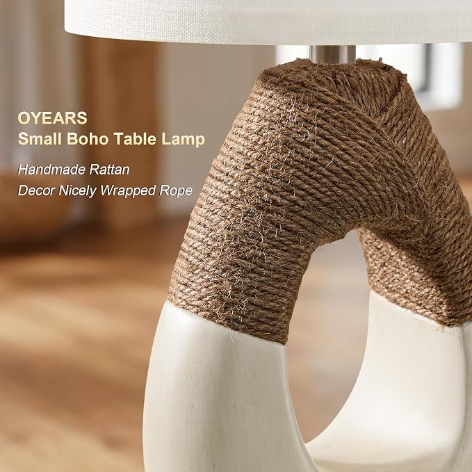 19'' Boho Small Table Lamps Set of 2 for Bedroom, Farmhouse Bedside Lamps with Rattan Rope for Living Room, Nightstand Lamps for Side End Table Sofa Entryway Home Decor, White and Beige