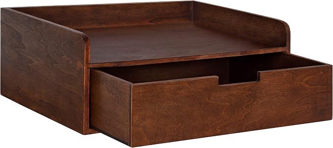 Kate and Laurel Kitt Modern Floating Wall Shelf Side Table with Drawer, 18" x 12" x 6.5", Walnut