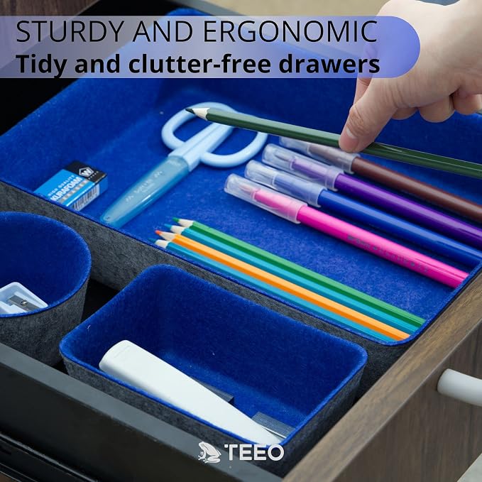 Teeo - Felt Drawer Organizer - Desk Accessories - Office Organization - Kitchen Organizer - Jewelry Tray Makeup Storage Drawer Organizers Home Desk Caddy Cosmetic Bins - Pack of 9, Royal Blue