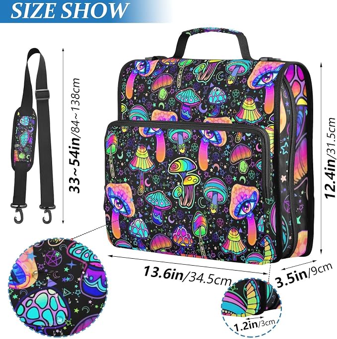 Mushrooms Binder Bag 3 Ring Zipper with Handle Shoulder Strap | for School Work Office Organizer Storage Case