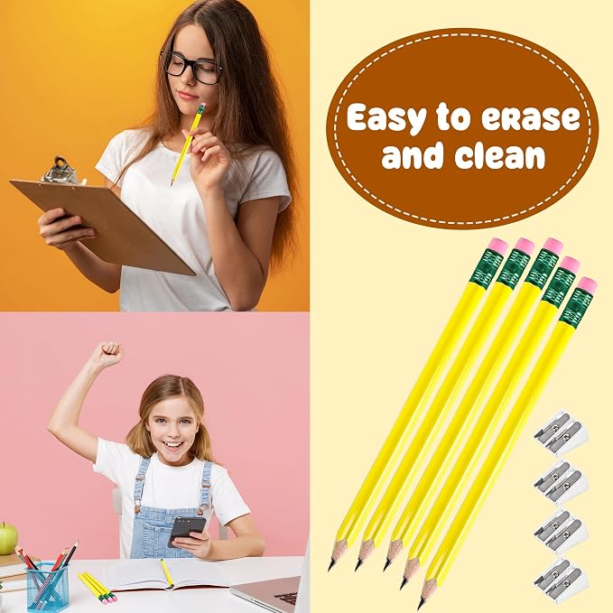 60 Pcs Fat Pencils Bulk Jumbo First Pencil with 6 Pcs Sharpeners Thick Large Triangle Pencils with Erasers for Kids Beginners Preschoolers School Office Supplies