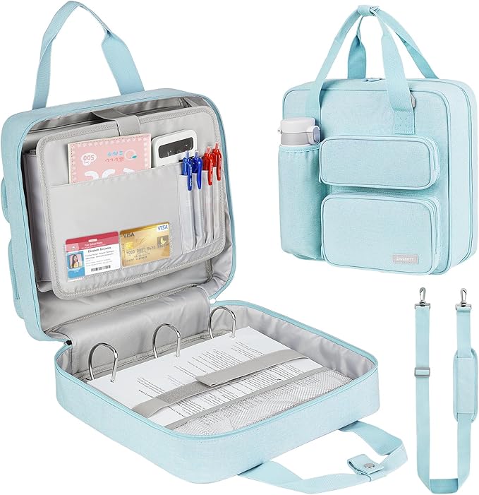 Zipper Binder 3 Ring, 700 Sheets Capacity, Binder 3 Inch with Shoulder Strap Fits 13 Inch Laptop for School and Office,Blue