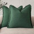 Foindtower Set of 2 Decorative Linen Fringe Throw Pillow Covers Cozy Boho Farmhouse Cushion Cover with Tassels Soft Accent Pillowcase for Couch Sofa Bed Living Room Home Decor, 16×16 Inch, Pine Green