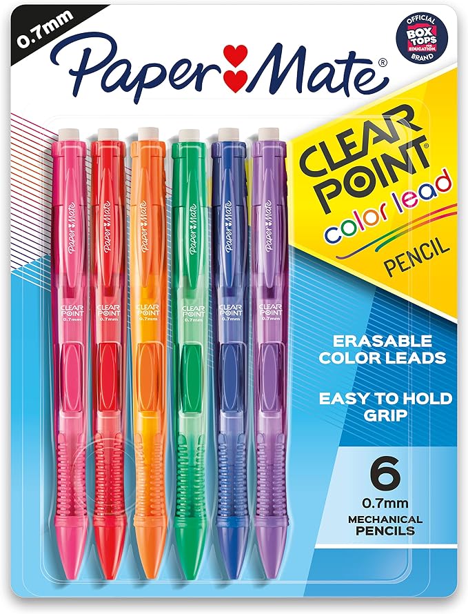 Paper Mate Clearpoint Pencils, HB #2 Lead (0.7mm), Assorted Barrel Colors, 10 Count & Clearpoint Mechanical Pencils, 0.7 mm Lead Pencil, Black Barrel, Refillable, 6 Pack