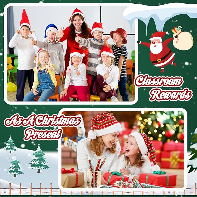 Yexiya 48 Pcs Christmas Pencils Wood with Erasers 12 Designs Bulk