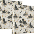 Chinese Landscape Binder 1.5 Inch Binder with Clipboard&Pockets, Ink Painting Mountain Hardcover Binders 3 Ring, Heavy Duty Large File Folder for Office School Supplies-Holds 200 Sheets, 2 PC