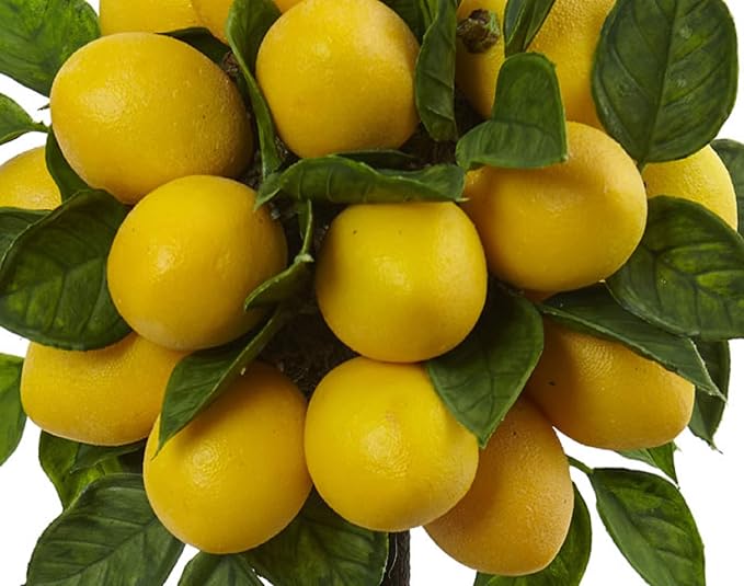 Nearly Natural Lemon Ball Topiary Arrangement, 19.5'' x 8.5'' x 8.75'' | Vibrant Citrus Fruits on a Stout Trunk, Elegant Decorative Pot Included, Maintenance-Free Accent for Home or Office Spaces