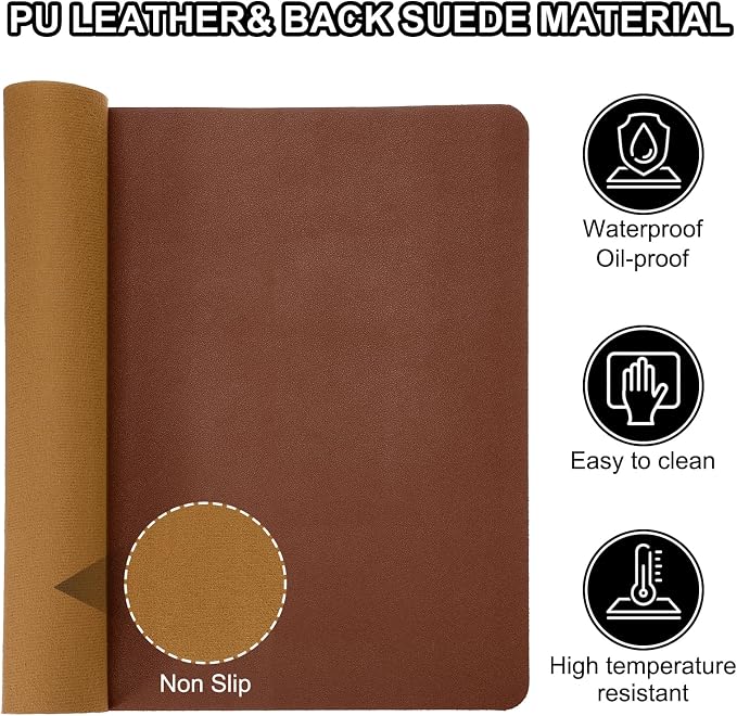 PATIKIL Large Desk Mat, 24"x13" Non-Slip Waterproof PU Leather Desk Pad, Desktop Protector Cover, Dual Sided for Office Home Work Study, Dark Brown