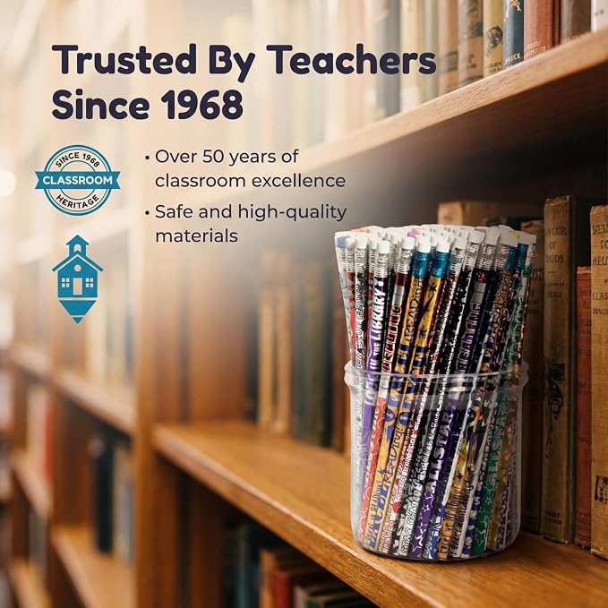 Anderson's Reading Pencil Tub, Fun & Colorful Pencils, Perfect for School Supplies, Classroom Rewards, Creative Writing, Party Favors, and Motivational Gifts
