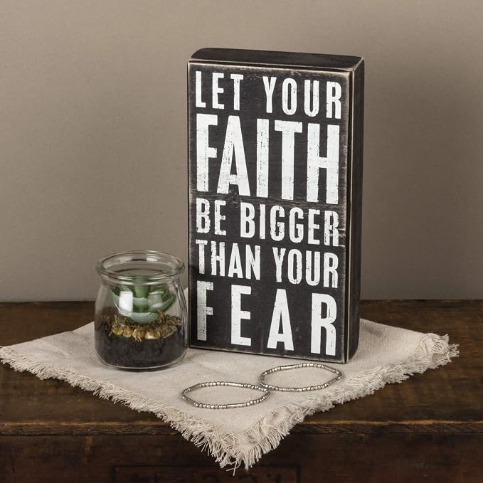Primitives by Kathy 19440 Classic Black and White Box Sign, 5 x 9-Inches, Let Your Fath Be Bigger