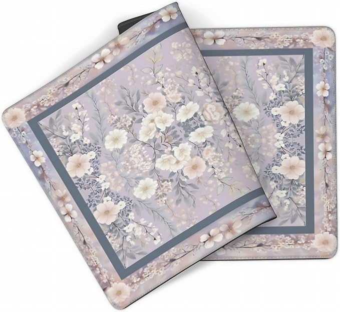 Floral Aesthetic Rose Gaming Mouse Pad, Purple Rug Desk Mat with Anti-Slip Base & Stitched Edges, Office & Home Desk Decor for Women, 35.4" x 15.7" in Computer Desktop Mat