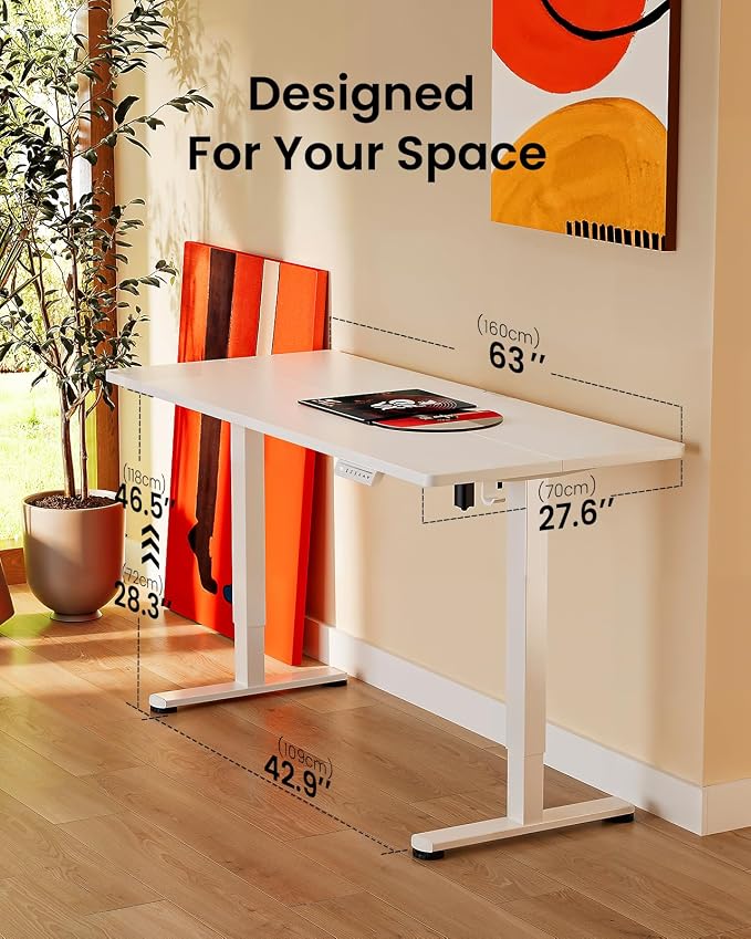 ErGear Height Adjustable Electric Standing Desk, 63 x 28 Inches Sit Stand up Desk, Memory Computer Home Office Desk, White
