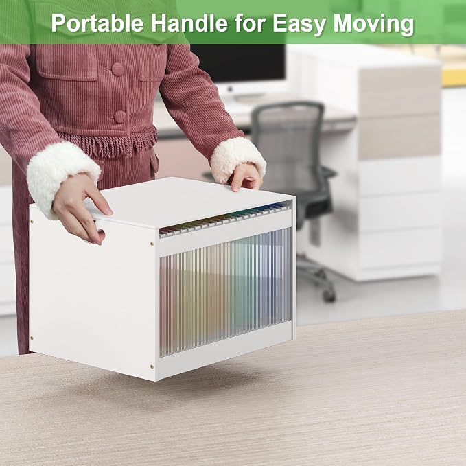 Bamboo Hanging File Box Organizer with Lids, File Folder, White, 2 Pack