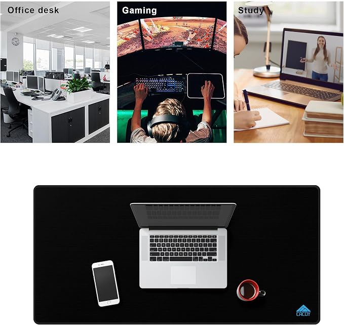 Cacoy 43"x20" Extended Gaming Mouse Pad, Non-Slip Computer Desk Mat, Black | XXL Large Gamer Keyboard Mouse Mat Superior Micro-Weave Cloth Anti-Slip Rubber Base Durable Stitched Edge Desk Pad for Laptop